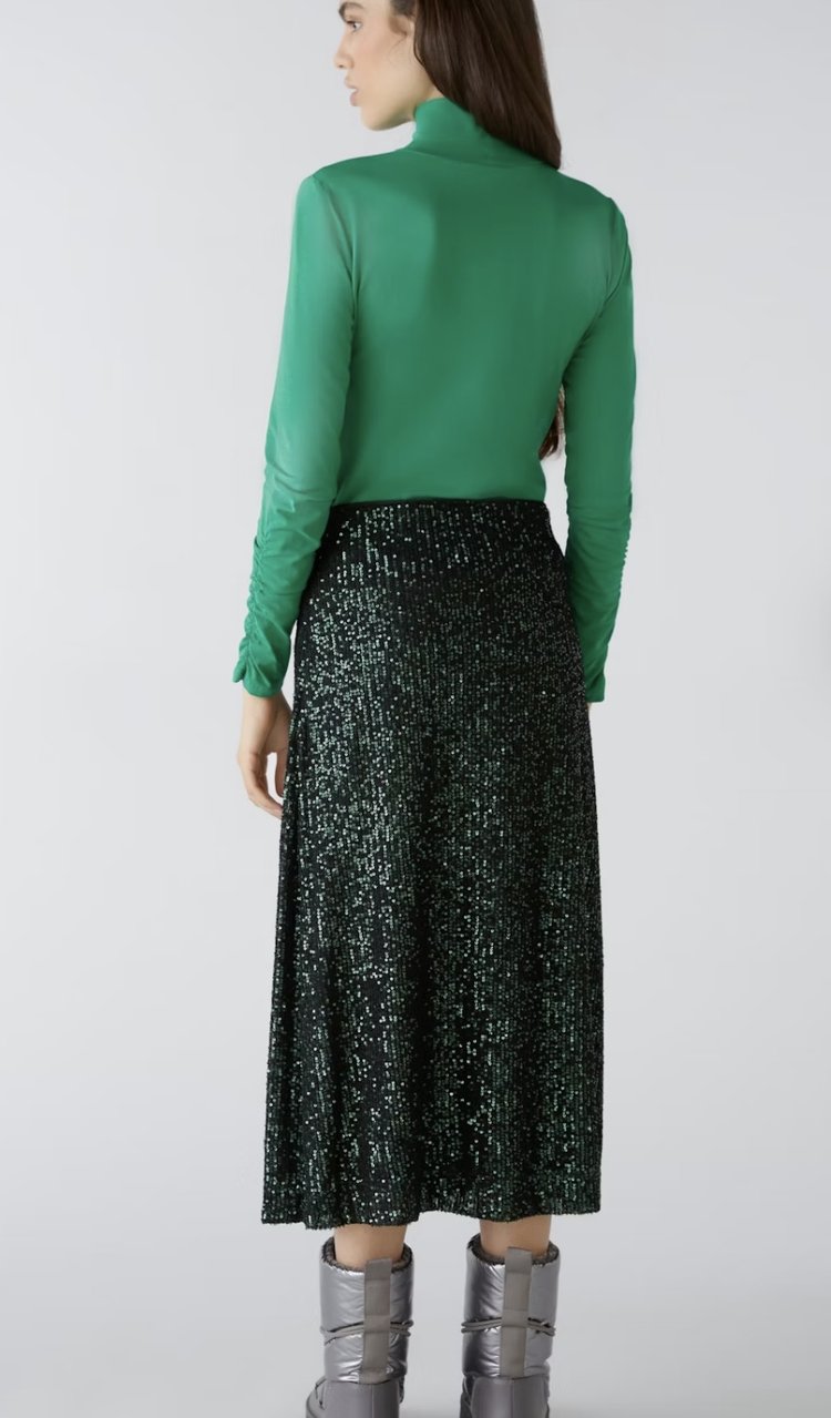 Oui Dark Green Sequin Midi Skirt