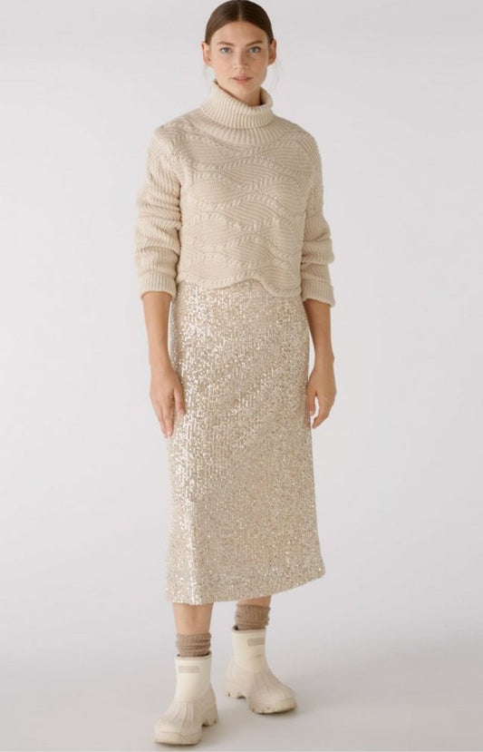 Oui Silver Sequin Midi Skirt