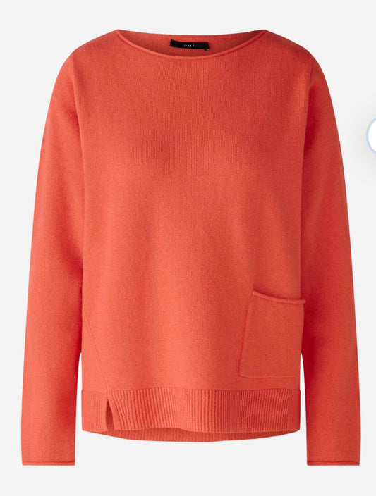 Oui Pullover wool - Modal Blend in Hot Coral