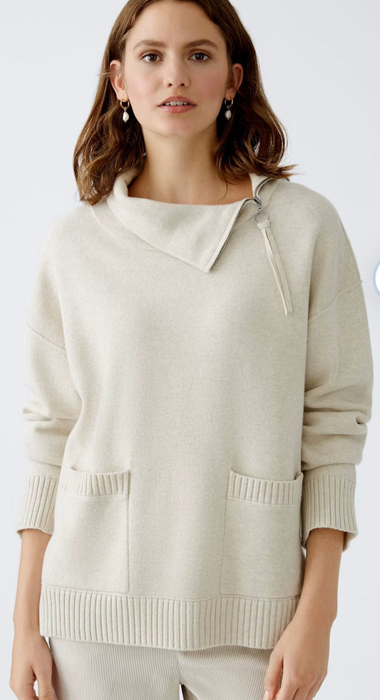 Oui Beige Zip Pullover